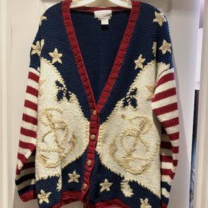 SALE VINTAGE BOAT TYPE RED,WHT,BLUE CARDIGAN